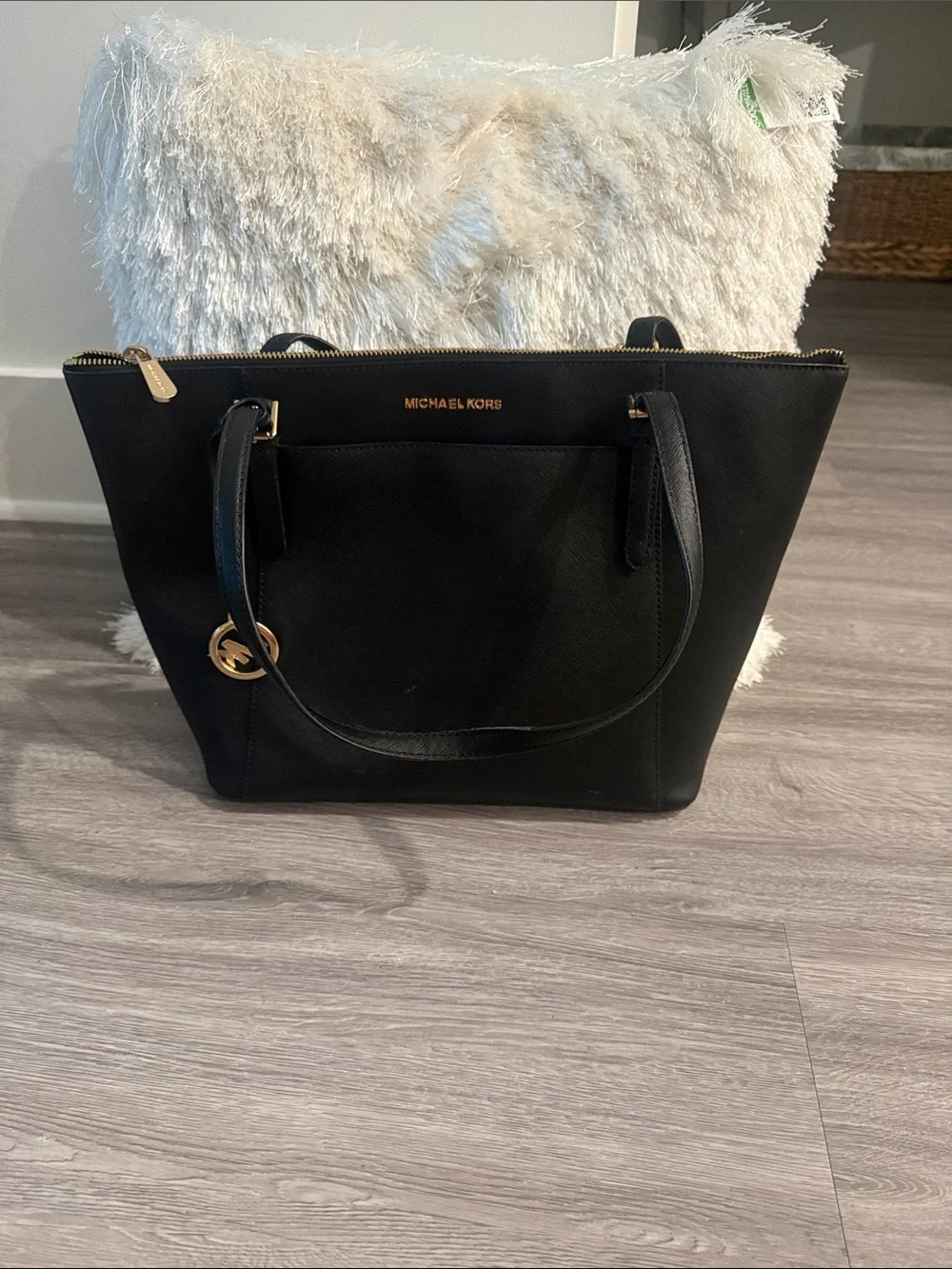 Michael Kors Black Saffiano Tote and Wallet with gold hardware